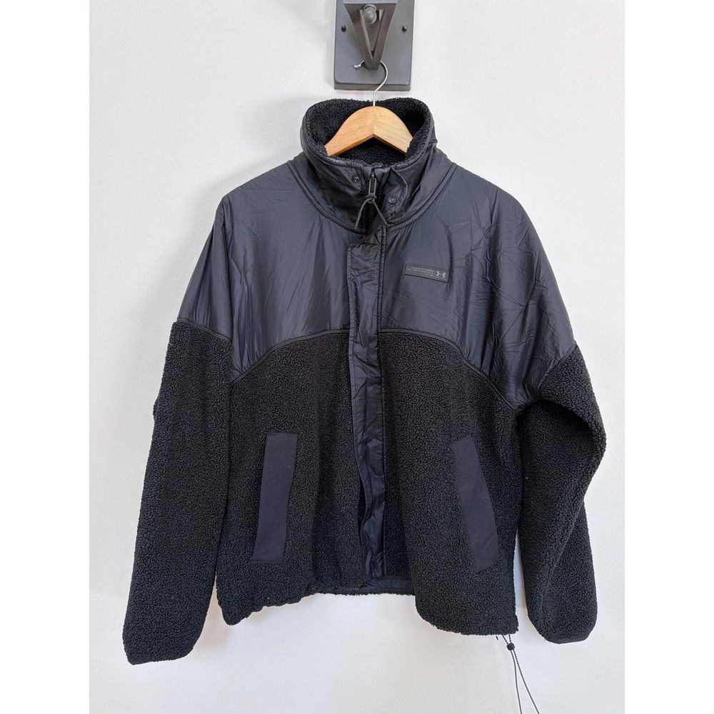 Under Armour Sherpa Fleece Jacket L Black Utility Gorpcore Full Zip Pockets